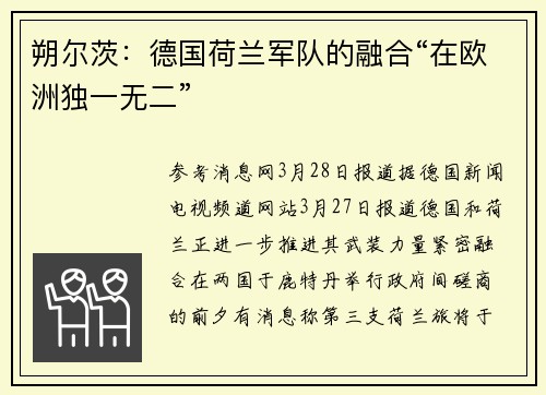 朔尔茨：德国荷兰军队的融合“在欧洲独一无二”